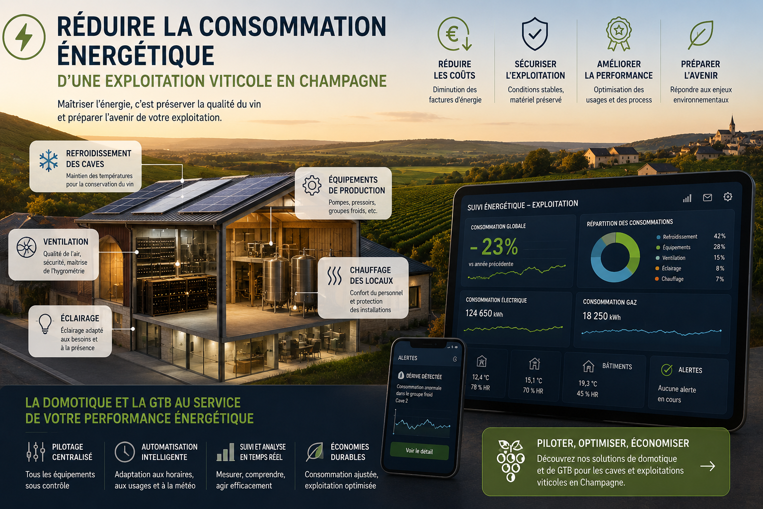 Réduire la consommation énergétique d’une exploitation viticole en Champagne